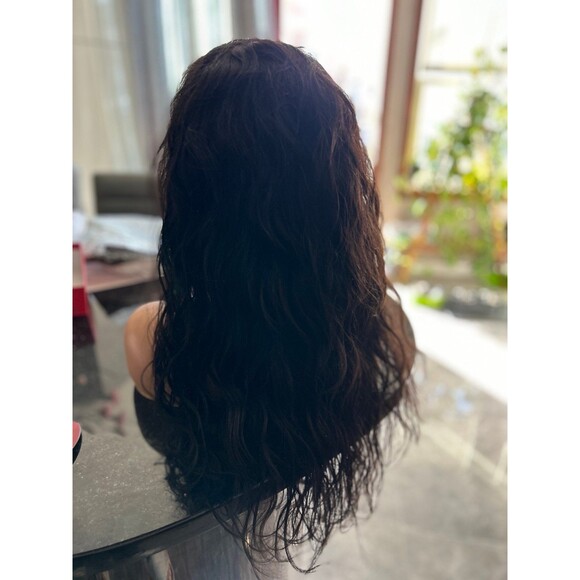 Virgin Remi human hair wig 26” 360 lace in dark brown free parting 13x10 main image 6
